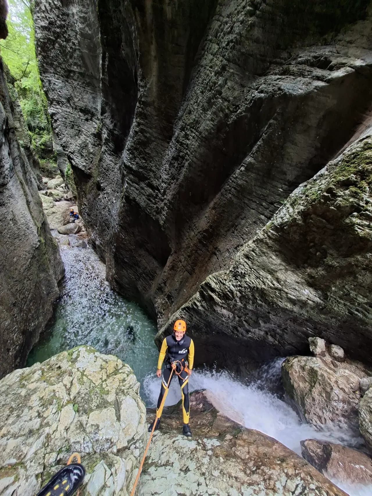 Canyoning in a hidden canyon in the Soča Valley, Slovenia
